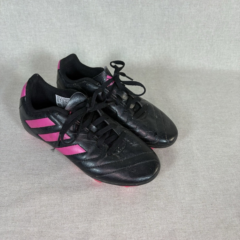 ADIDAS Goletto VII FG Soccer Cleats GX6907 Kids Black/Pink Size 2.5,‎ EUC